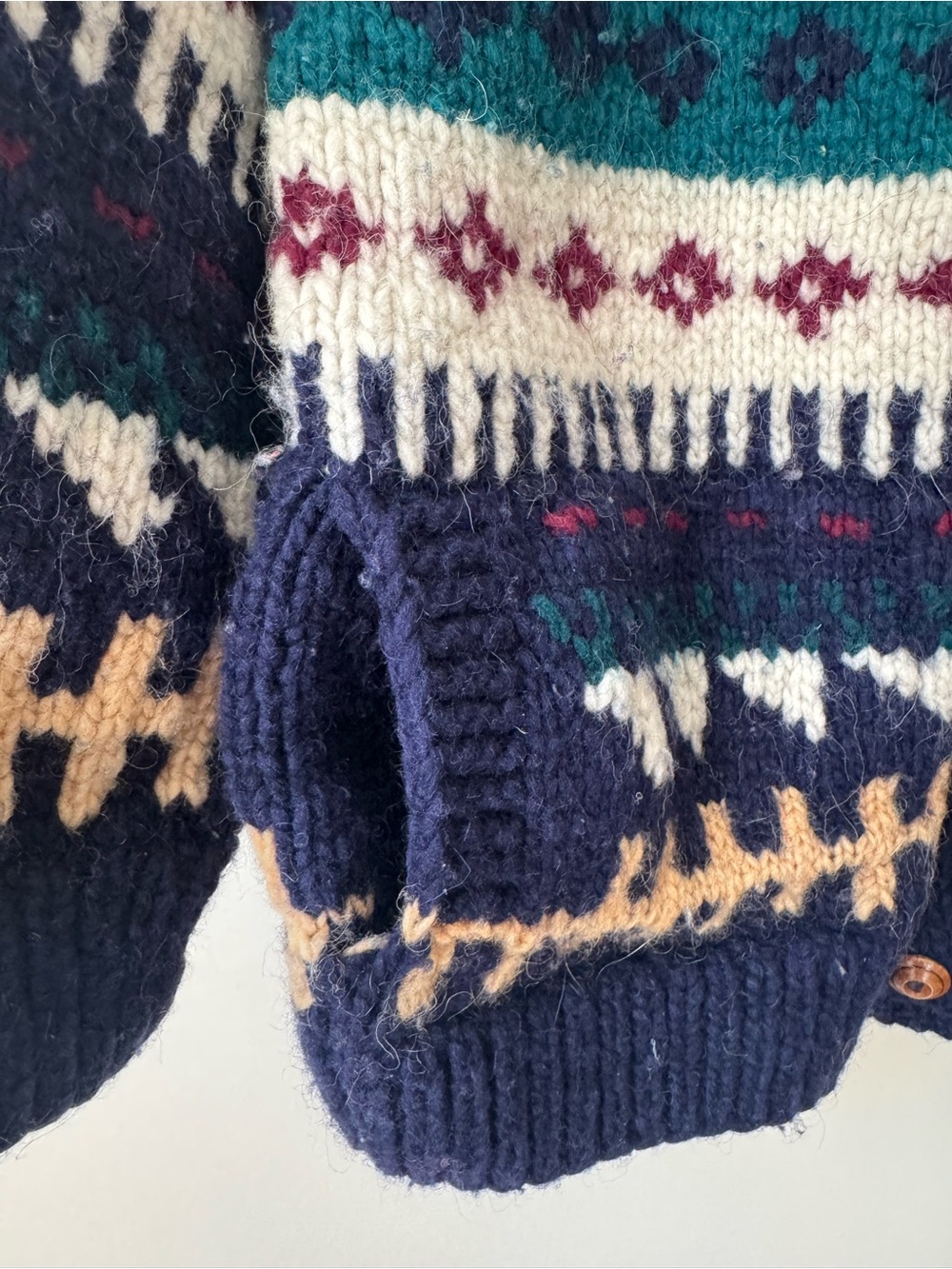 Handmade 100% Wool Multi-Pattern Cardigan Sweater - Picture 4 of 4